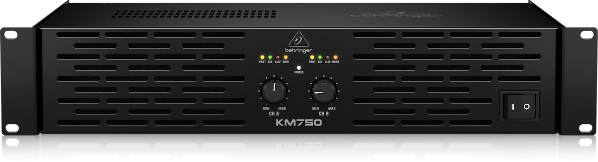 Behringer KM750, a traditional class AB power amp that can do 2 x 180W RMS into 4 ohm.